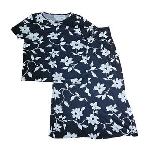 Jaclyn Smith Outfit Womens Size XL Classic Black White Floral 2 Piece‎ Skirt Top